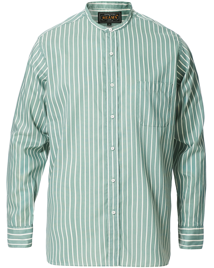 Men | Shirts | BEAMS PLUS | Band Collar Striped Shirt Green/White