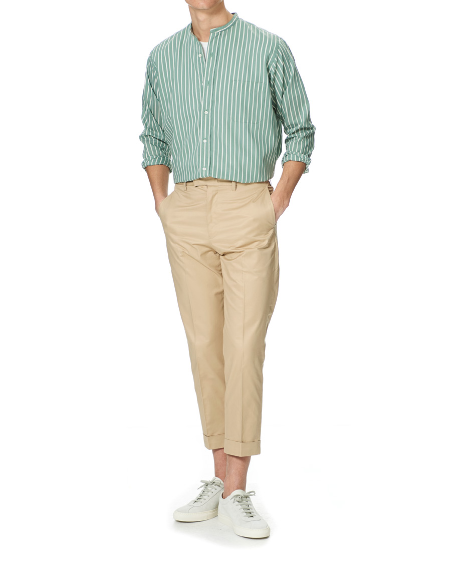 Men | Shirts | BEAMS PLUS | Band Collar Striped Shirt Green/White