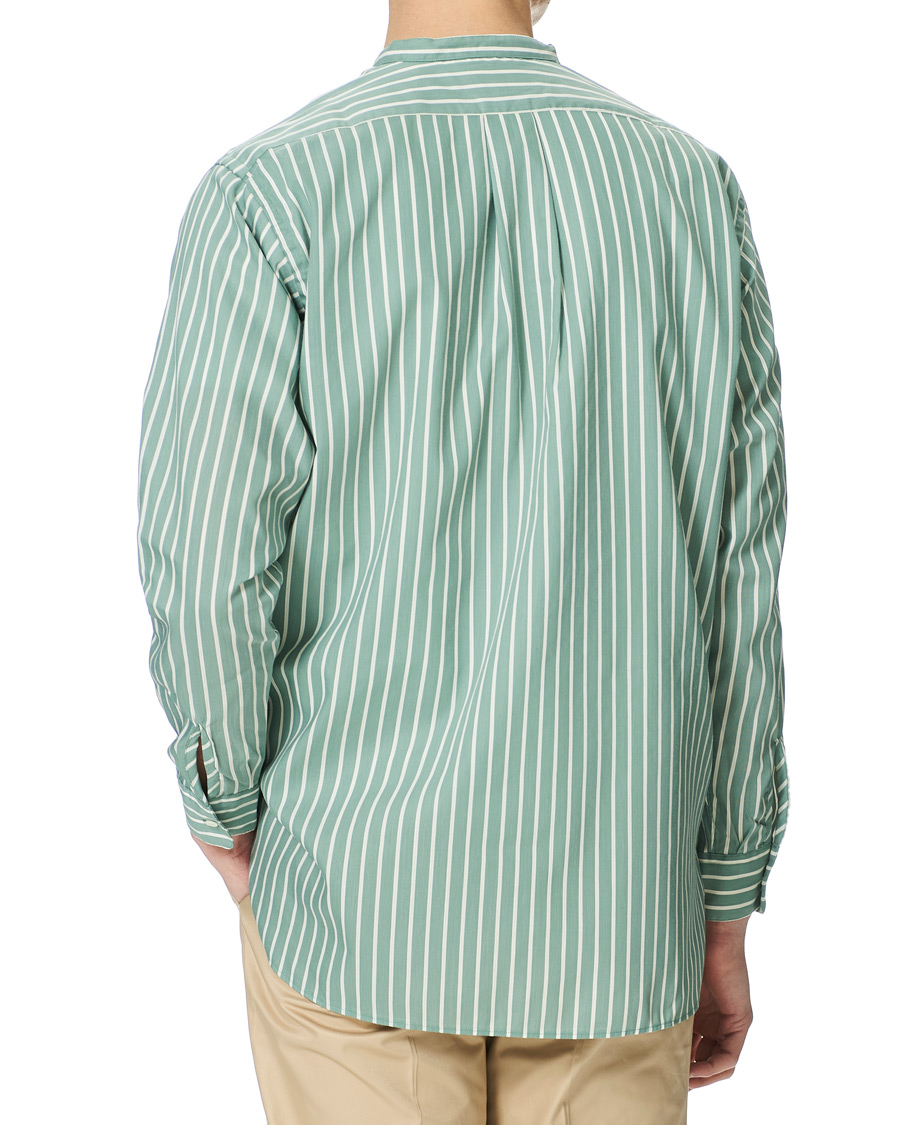 Men | Shirts | BEAMS PLUS | Band Collar Striped Shirt Green/White