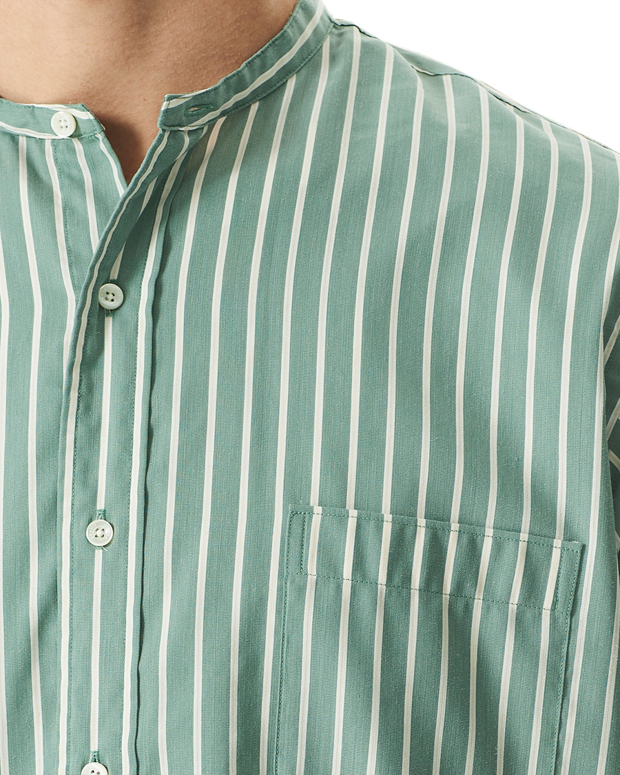 Men | Shirts | BEAMS PLUS | Band Collar Striped Shirt Green/White