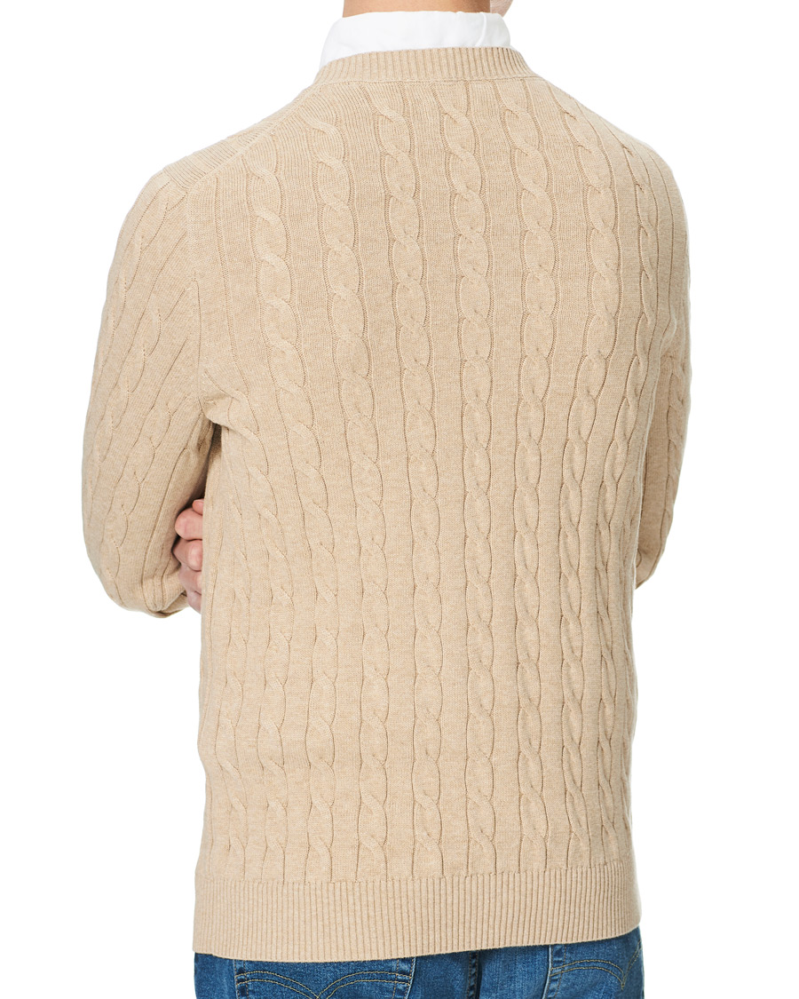 Men | Sweaters & Knitwear | GANT | Cotton Cable Crew Neck Pullover Sand Melange