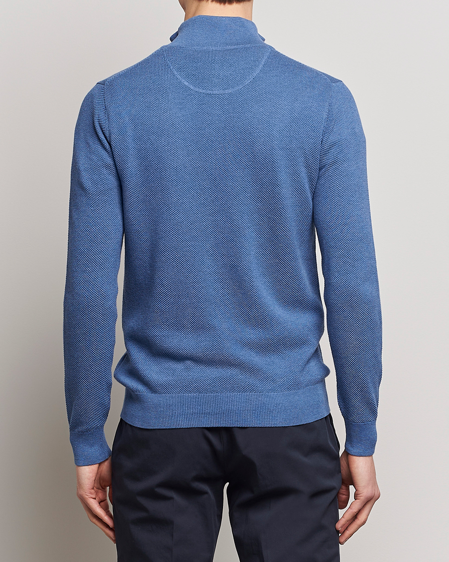 Men | Sweaters & Knitwear | GANT | Cotton Pique Half-Zip Sweater Denim Blue Melange