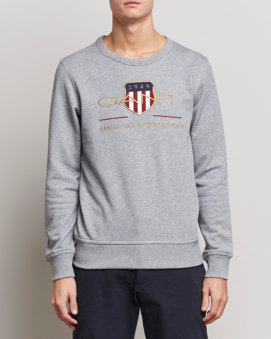 Men | Sweaters & Knitwear | GANT | Archive Shield Crew Neck Sweatershirt Grey Melange