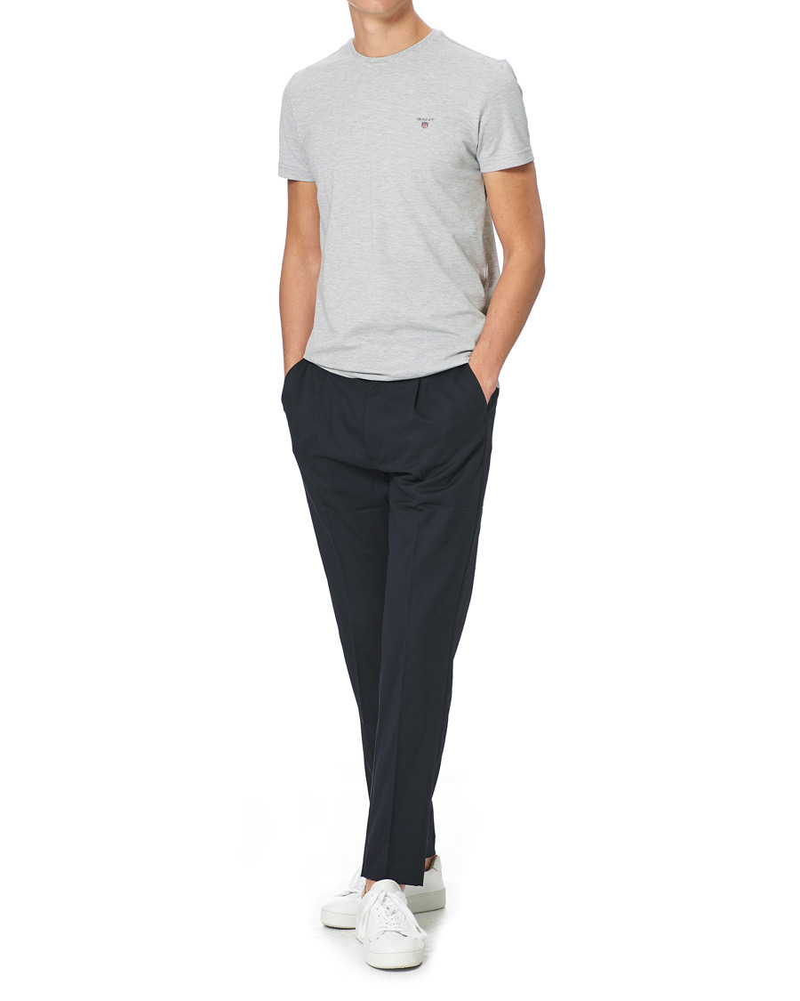 Men | T-Shirts | GANT | Cotton Pique Crew Neck Tee Grey Melange