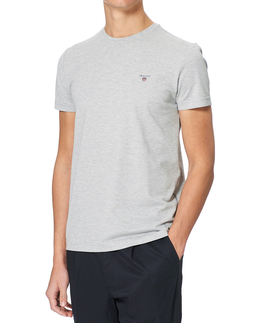 Men | T-Shirts | GANT | Cotton Pique Crew Neck Tee Grey Melange