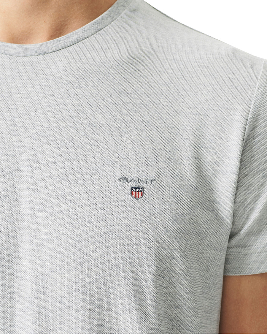 Men | T-Shirts | GANT | Cotton Pique Crew Neck Tee Grey Melange
