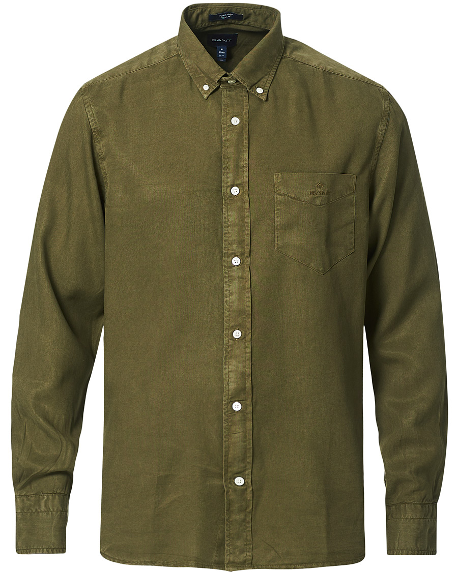 Men | Shirts | GANT | Regular Garment Dyed Lyocell Shirt Racing Green