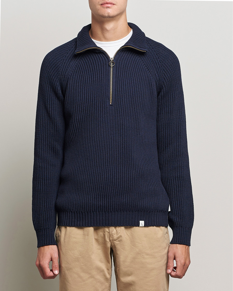 Men | Sweaters & Knitwear | Peregrine | Felix Quarter Zip Jumper Navy