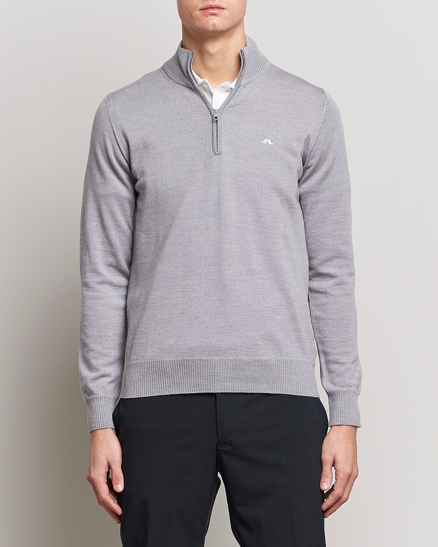 Men | Sweaters & Knitwear | J.Lindeberg | Kian Tour Merino Half Zip Grey Melange