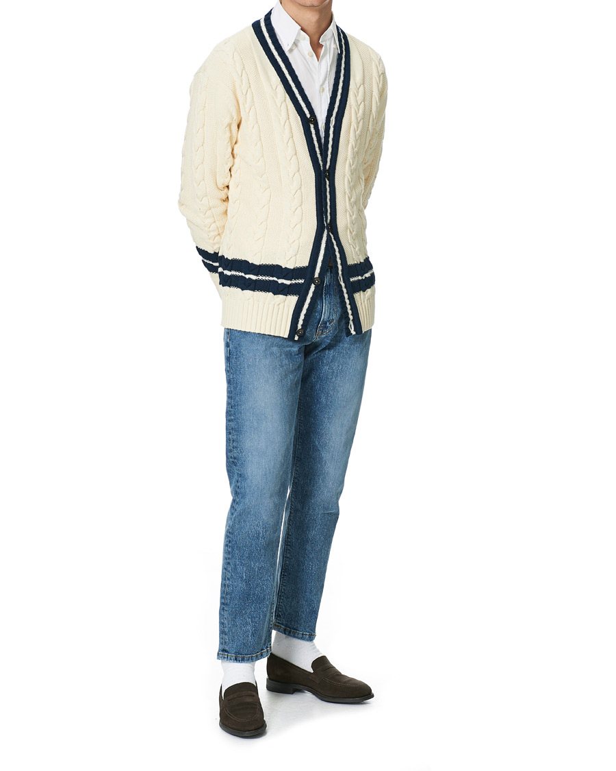 Men | Sweaters & Knitwear | Baracuta | Cotton Cable Cardigan Off White