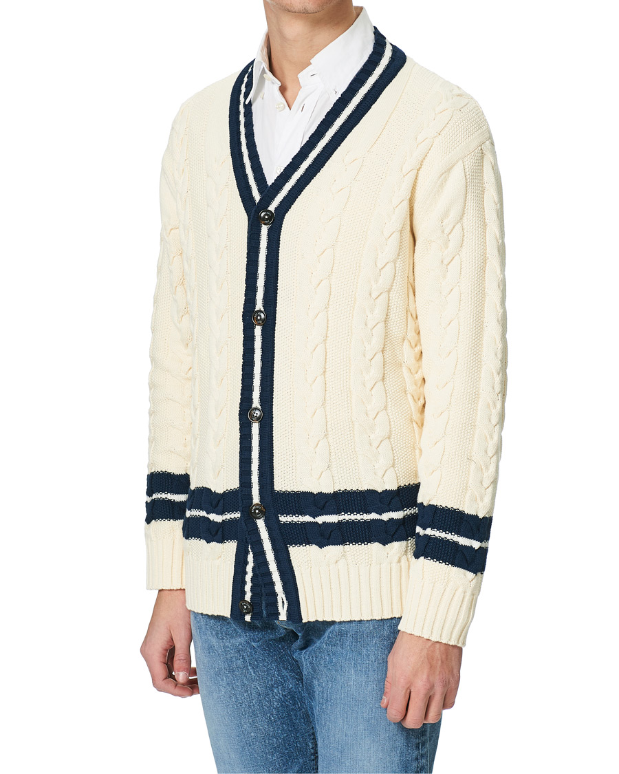 Men | Sweaters & Knitwear | Baracuta | Cotton Cable Cardigan Off White