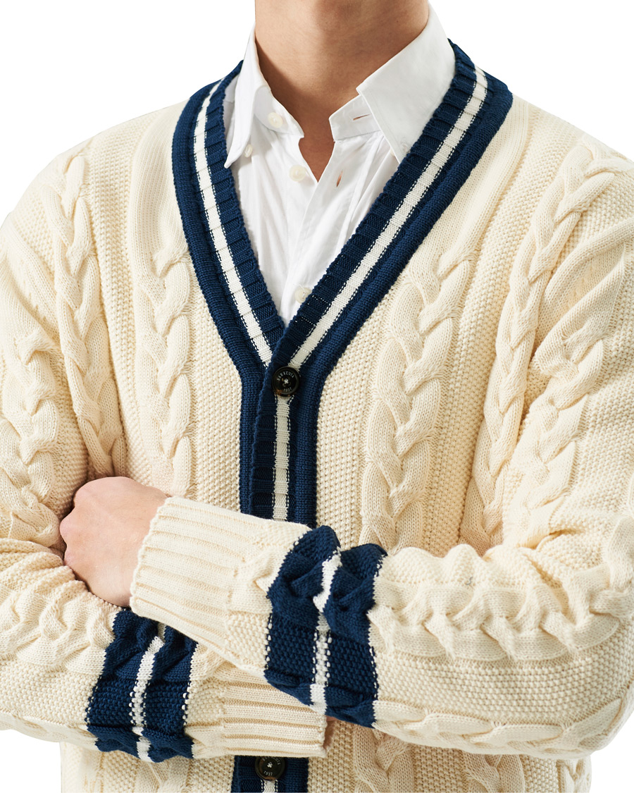 Men | Sweaters & Knitwear | Baracuta | Cotton Cable Cardigan Off White