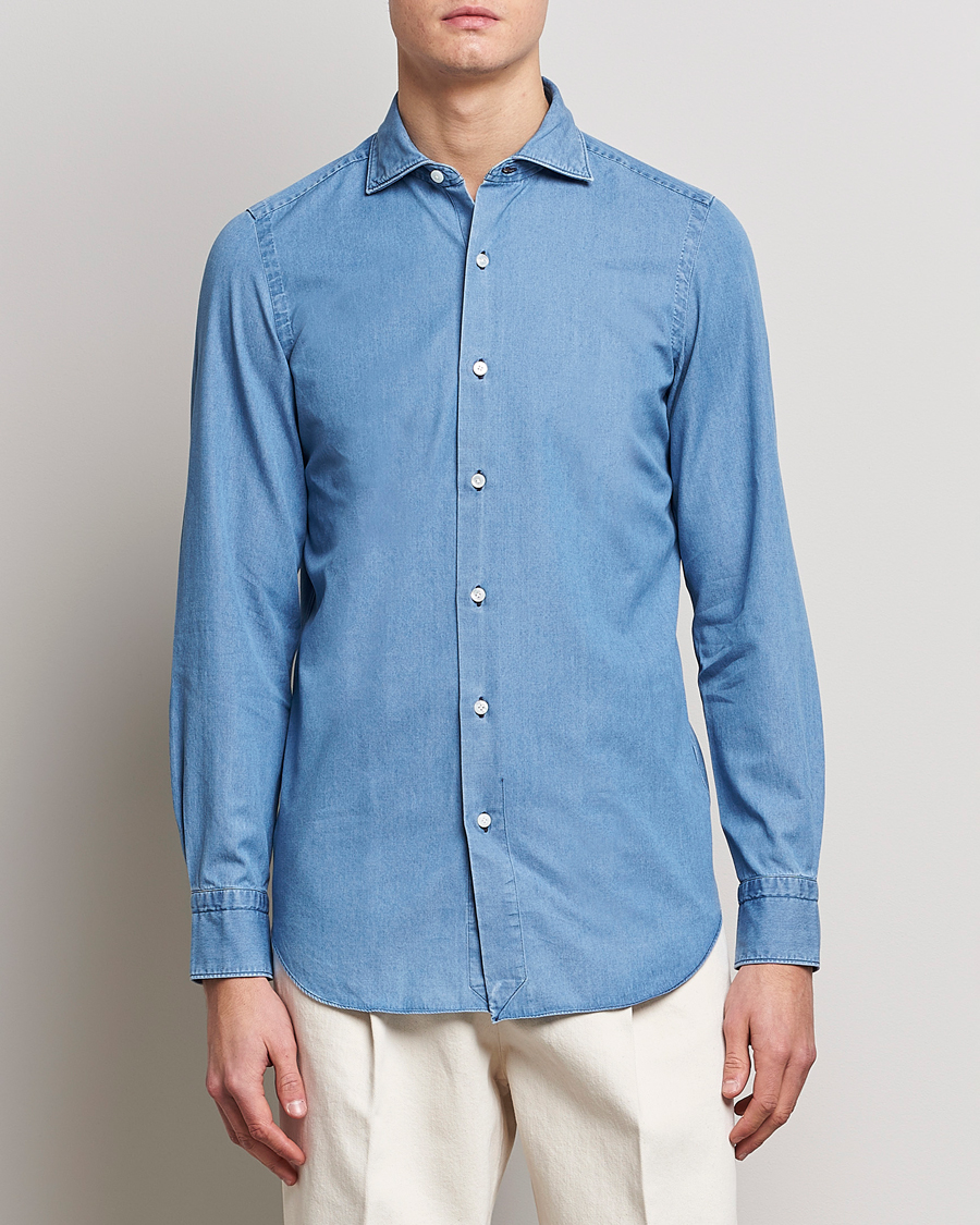 Men | Shirts | Finamore Napoli | Milano Slim Denim Shirt Light Indigo