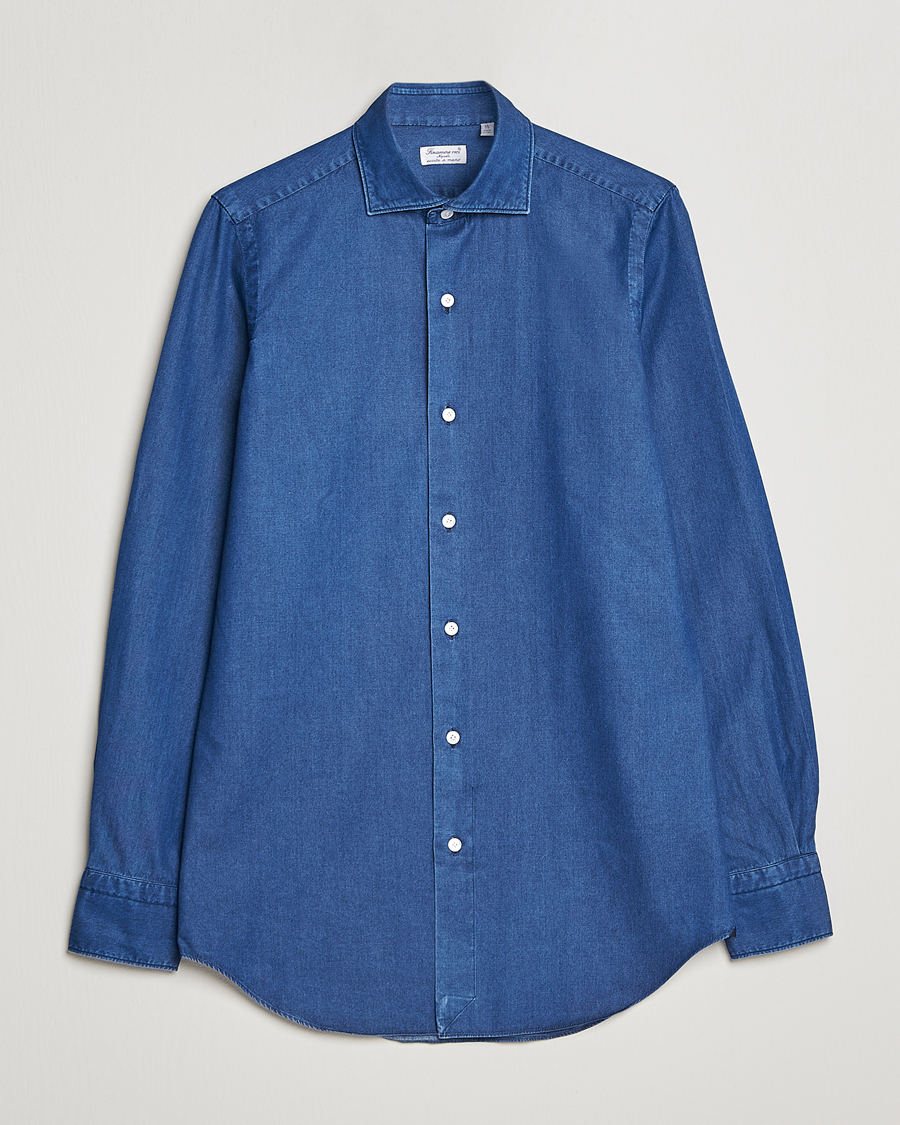 Men | Shirts | Finamore Napoli | Milano Slim Denim Shirt Dark Indigo