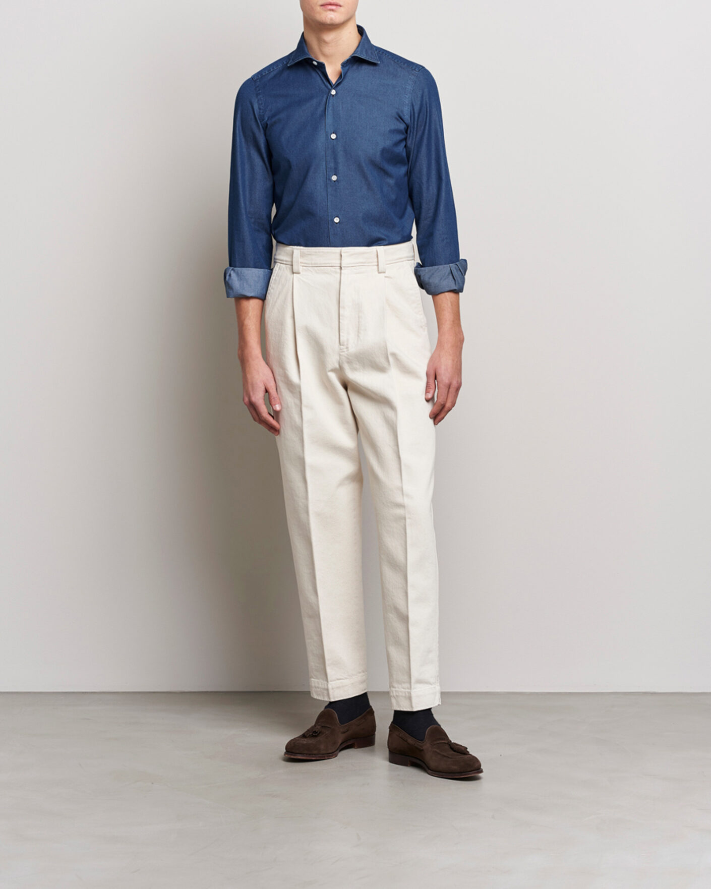 Men | Shirts | Finamore Napoli | Milano Slim Denim Shirt Dark Indigo