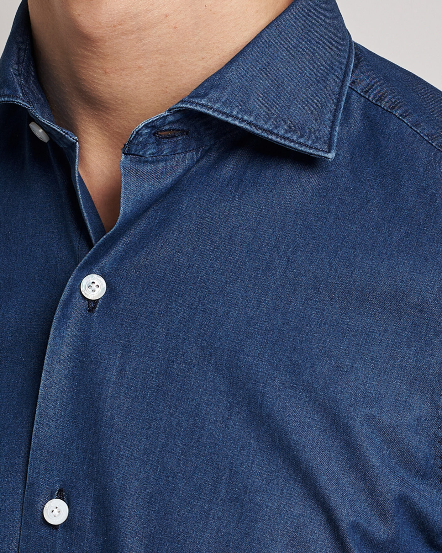 Men | Shirts | Finamore Napoli | Milano Slim Denim Shirt Dark Indigo