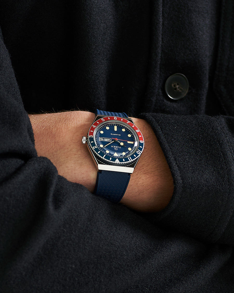 Men | Timex Q Diver 38mm Rubber Strap Blue/Red | Timex | Q Diver 38mm Rubber Strap Blue/Red