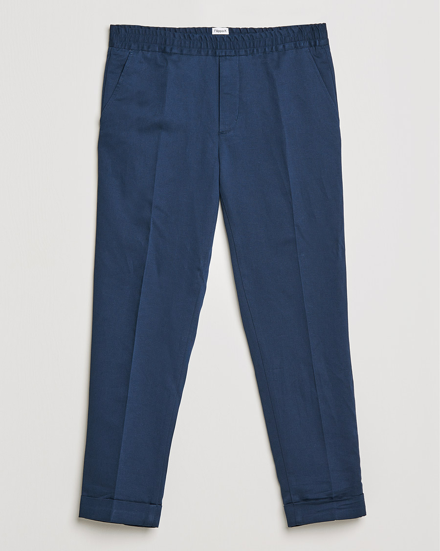 Men | Trousers | Filippa K | Terry Linen Trousers Navy