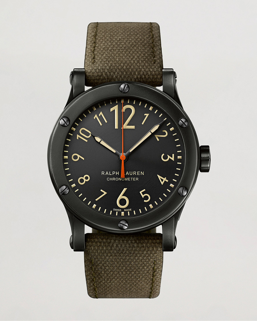 Men | Polo Ralph Lauren 45mm Safari Chronometer Black Steel/Canvas Strap | Polo Ralph Lauren | 45mm Safari Chronometer Black Steel/Canvas Strap