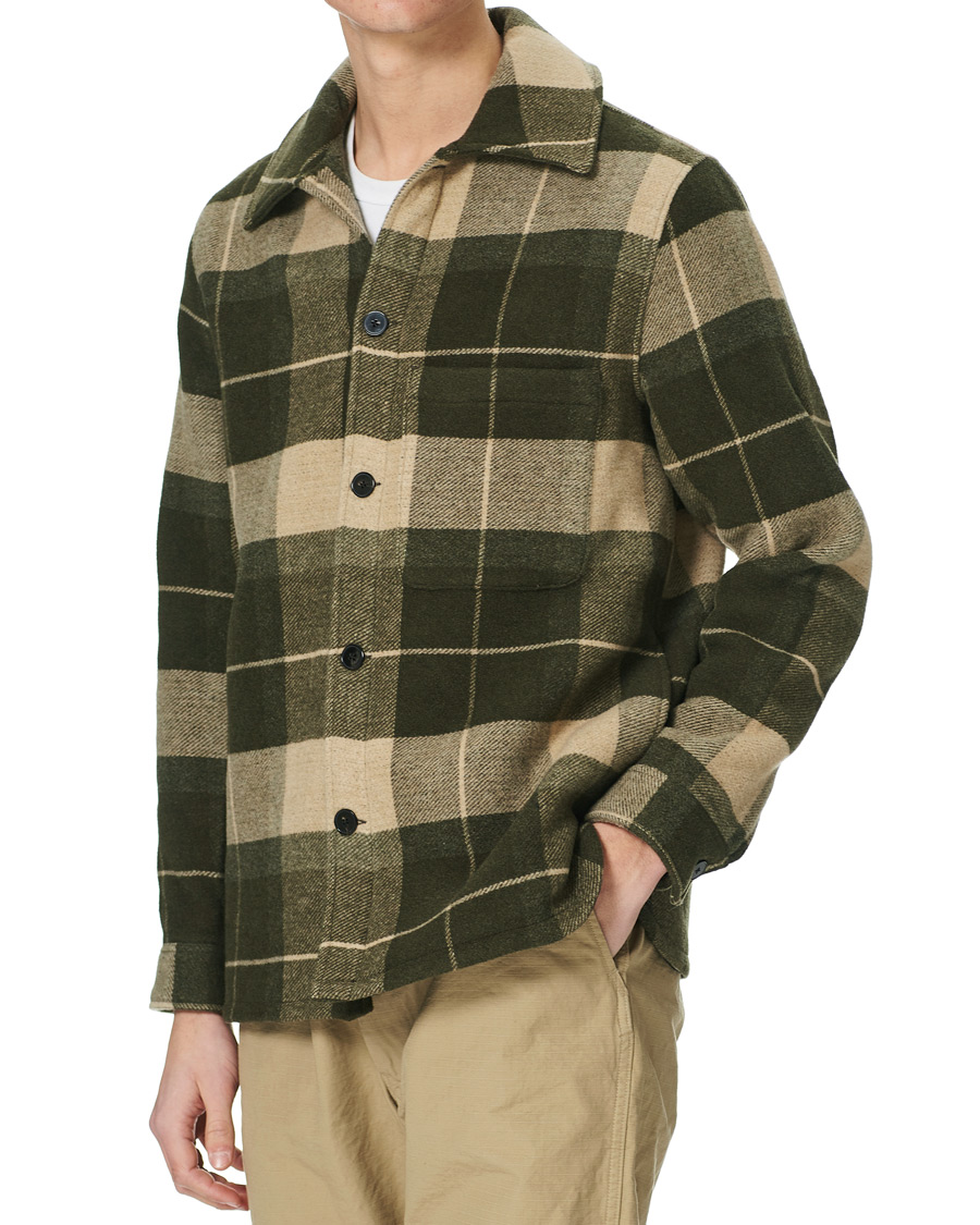 Men | Coats & Jackets | A Day's March | Epernay Checked Wool Overshirt Moss Checked