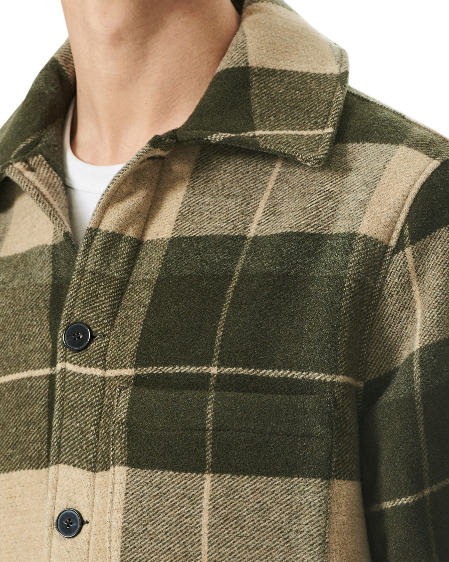Men | Coats & Jackets | A Day's March | Epernay Checked Wool Overshirt Moss Checked