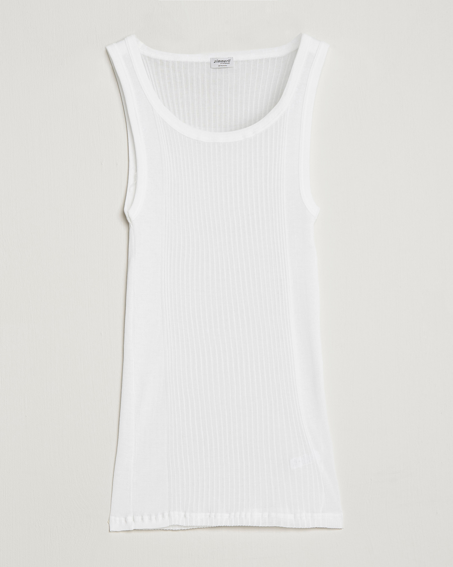 Men | T-Shirts | Zimmerli of Switzerland | Ribbed Mercerized Cotton Tank Top White