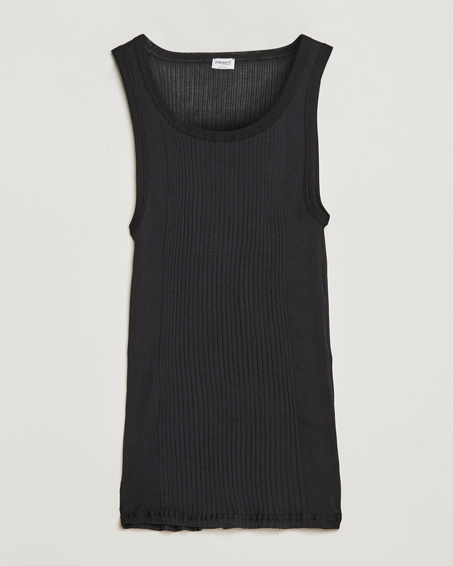 Men | T-Shirts | Zimmerli of Switzerland | Ribbed Mercerized Cotton Tank Top Black