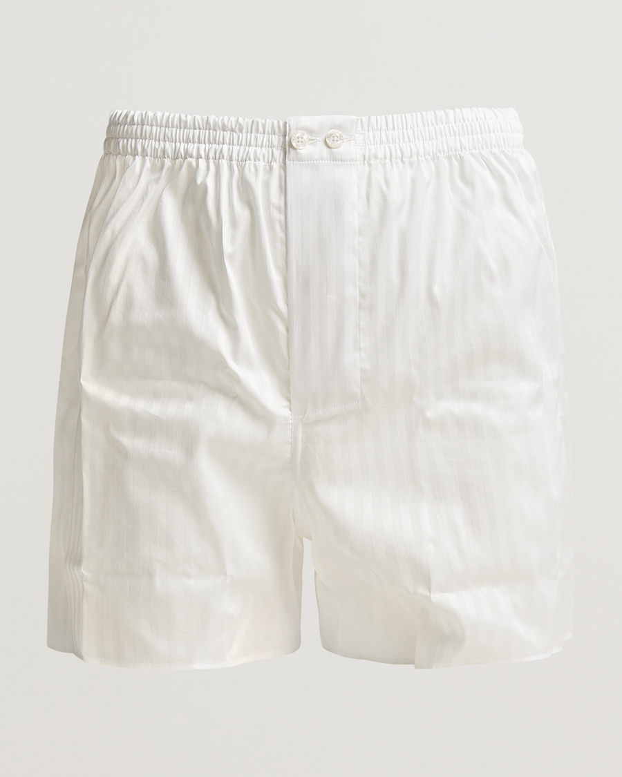 Men | Underwear & Socks | Zimmerli of Switzerland | Mercerized Cotton Boxer Shorts White Stripes