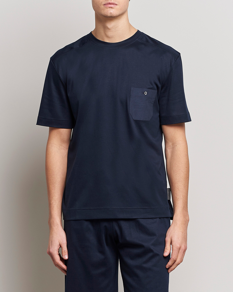 Men | Pyjamas & Robes | Zimmerli of Switzerland | Cotton/Modal Crew Neck Loungwear T-Shirt Midnight