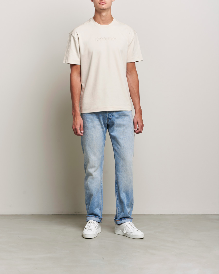 Men | T-Shirts | Calvin Klein | Debossed Logo Crew Neck Tee Stony Beige