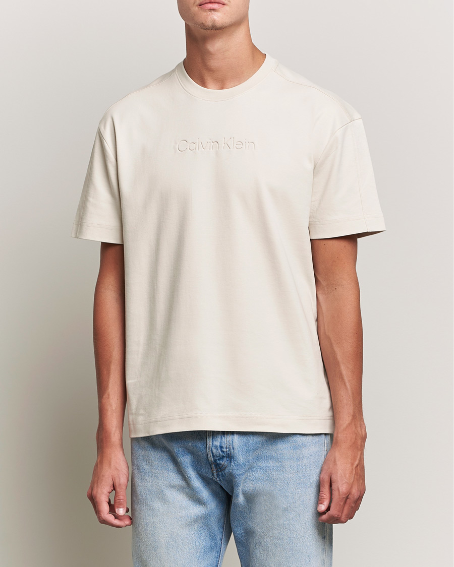 Men | T-Shirts | Calvin Klein | Debossed Logo Crew Neck Tee Stony Beige