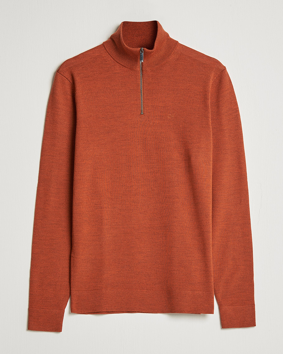 Men | Sweaters & Knitwear | Calvin Klein | Superior Wool Knitted Half Zip Gingerbread Brown