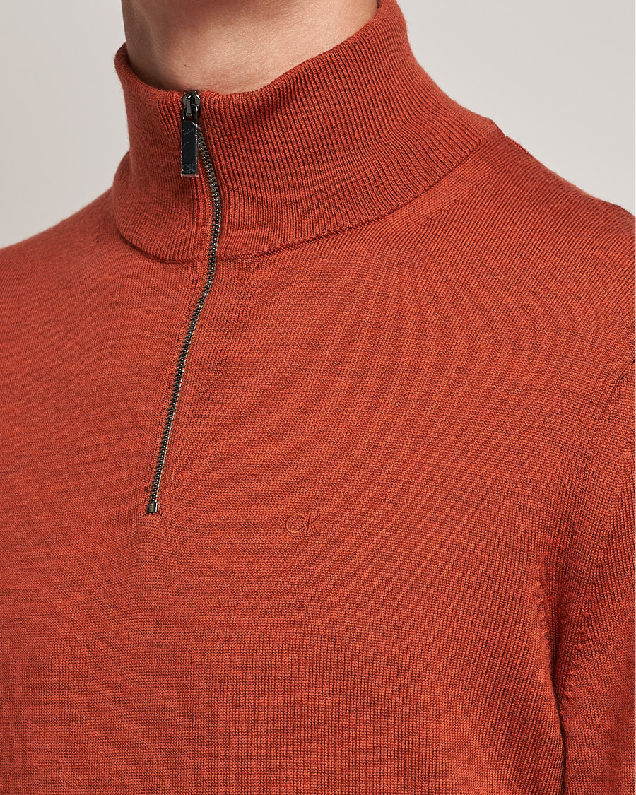 Men | Sweaters & Knitwear | Calvin Klein | Superior Wool Knitted Half Zip Gingerbread Brown
