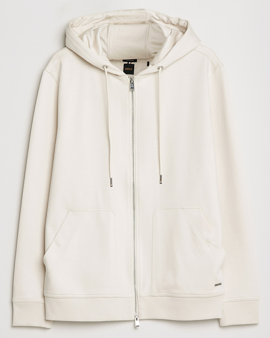 Men | Sweaters & Knitwear | BOSS BLACK | Tailored Smith Full Zip Hoodie Open White