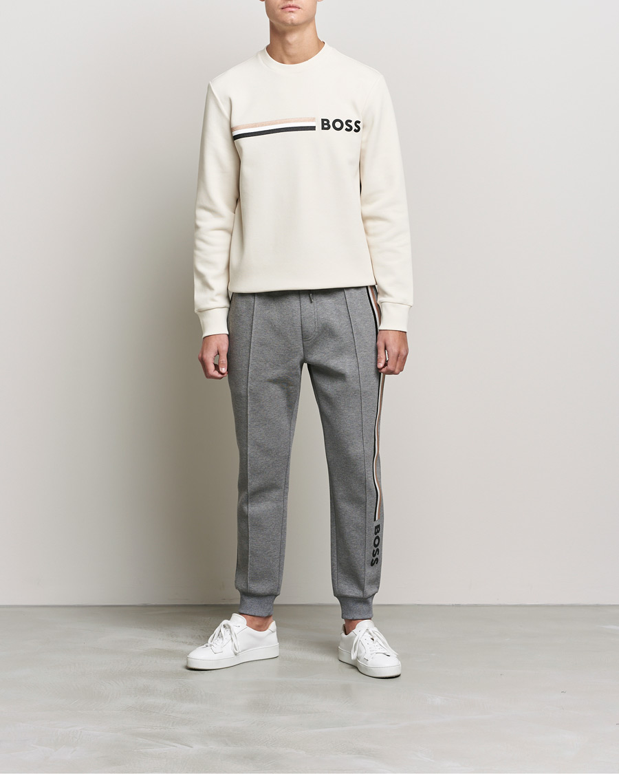 Men | Sweaters & Knitwear | BOSS BLACK | Stadler Logo Crew Neck Sweatshirt Open White