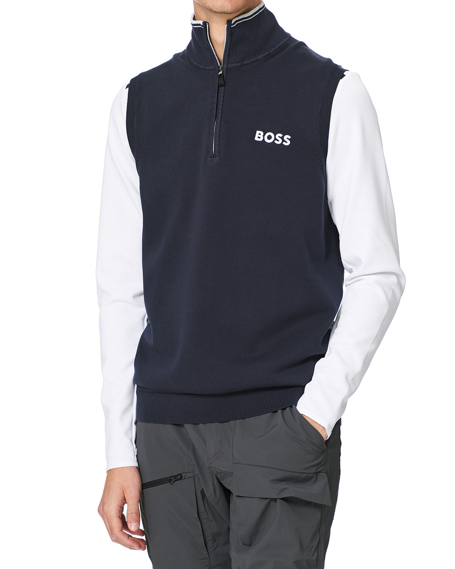 Men | Sweaters & Knitwear | BOSS GREEN | Zolf Half Zip Vest Dark Blue