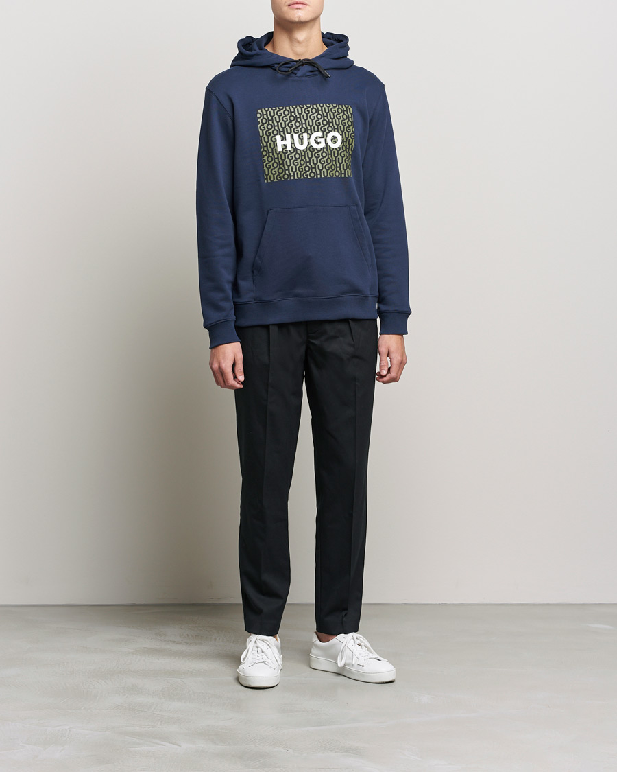 Men | Sweaters & Knitwear | HUGO | Dreeman Monogram Logo Hoodie Dark Blue