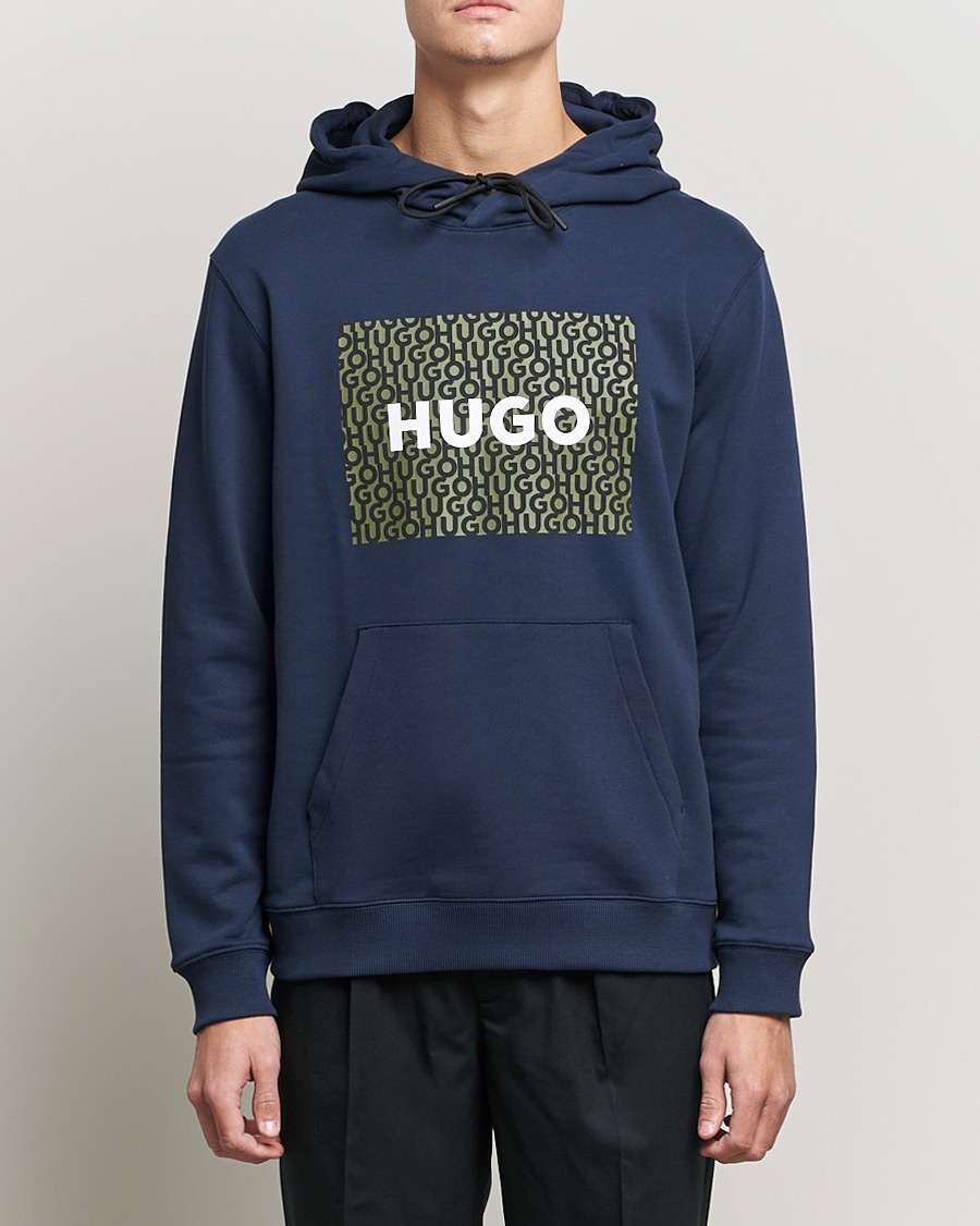 Men | Sweaters & Knitwear | HUGO | Dreeman Monogram Logo Hoodie Dark Blue
