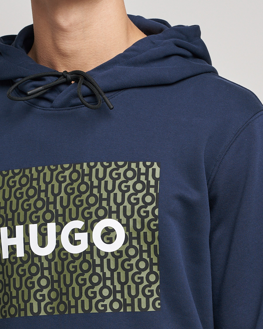 Men | Sweaters & Knitwear | HUGO | Dreeman Monogram Logo Hoodie Dark Blue