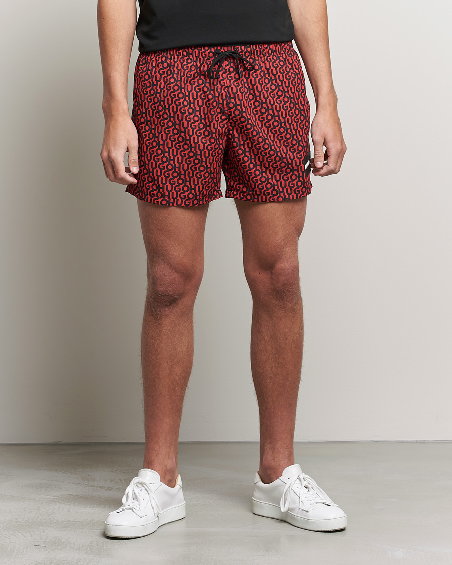 Men | Swimwear | HUGO | Jago Monogram Logo Swimshorts Red