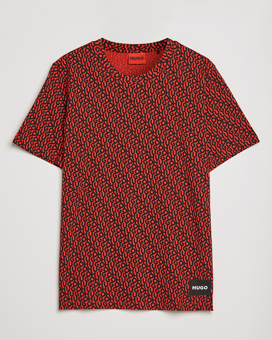 Men | T-Shirts | HUGO | Dorton Monogram Print Crew Neck Tee Red