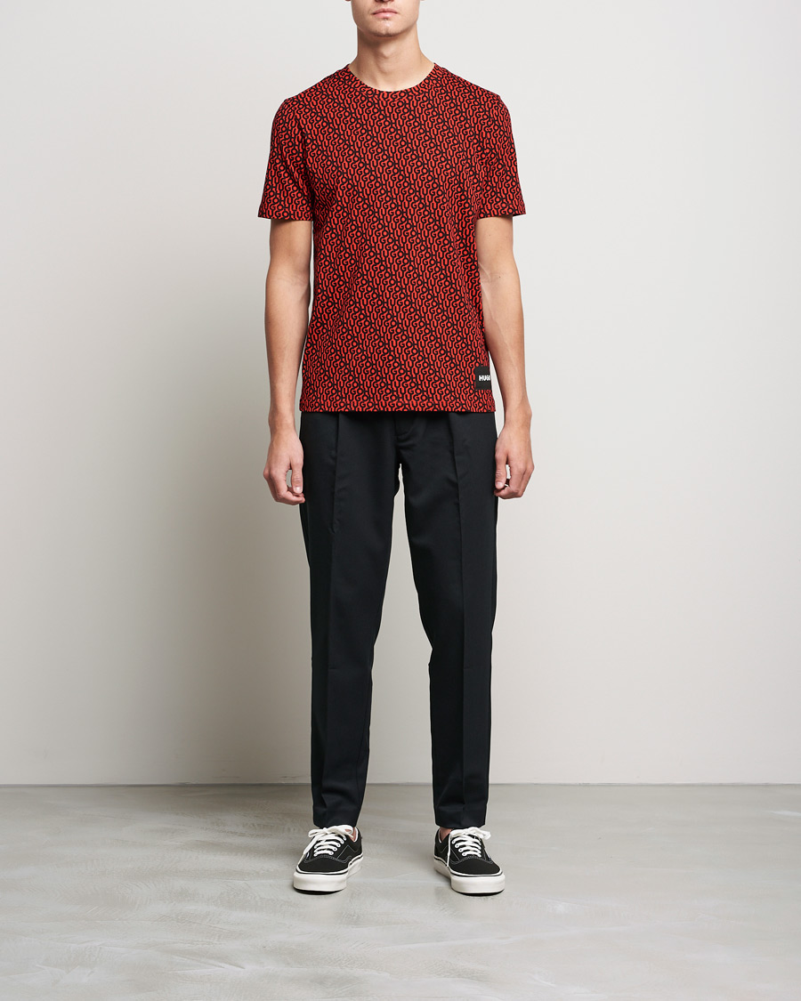 Men | T-Shirts | HUGO | Dorton Monogram Print Crew Neck Tee Red