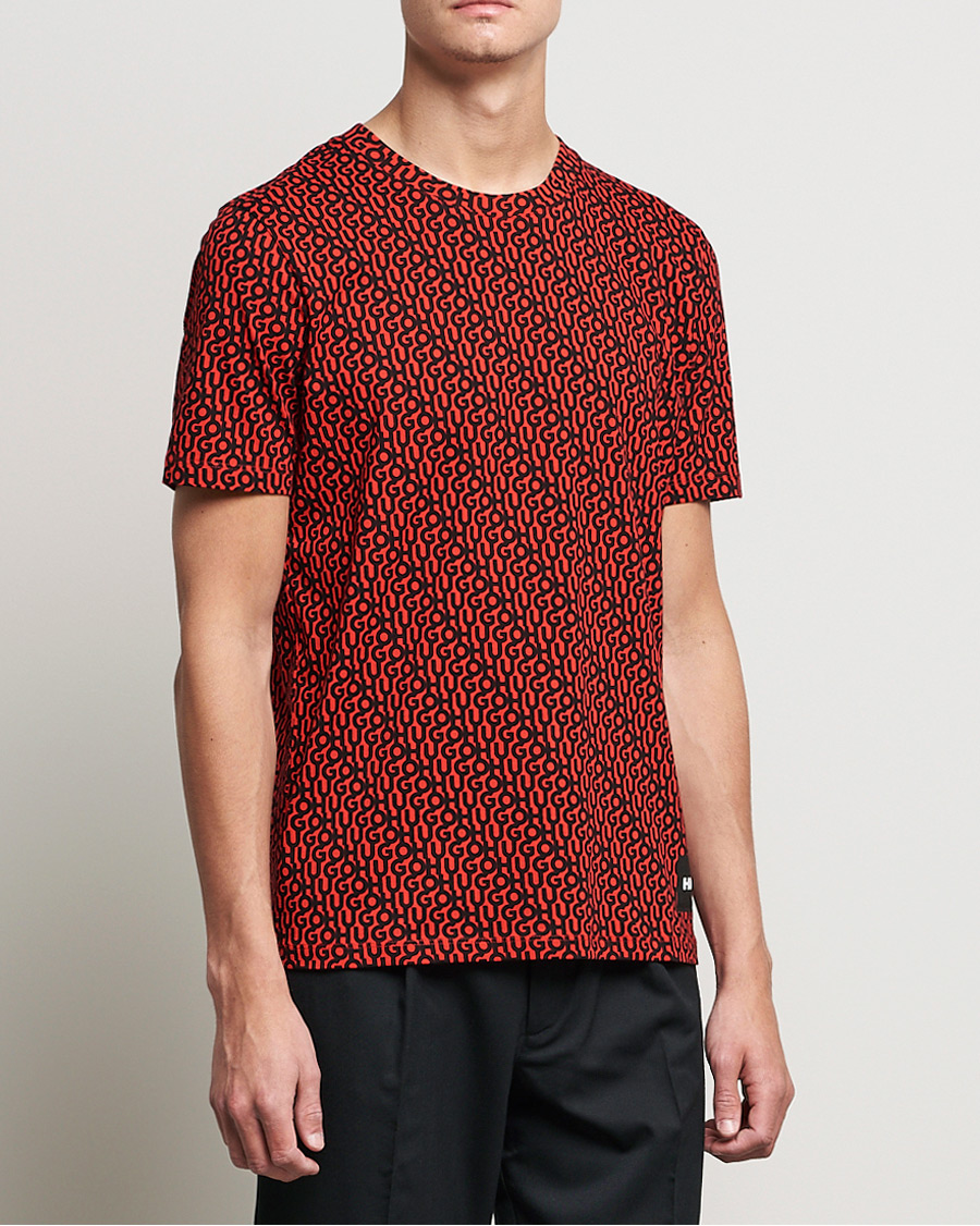 Men | T-Shirts | HUGO | Dorton Monogram Print Crew Neck Tee Red