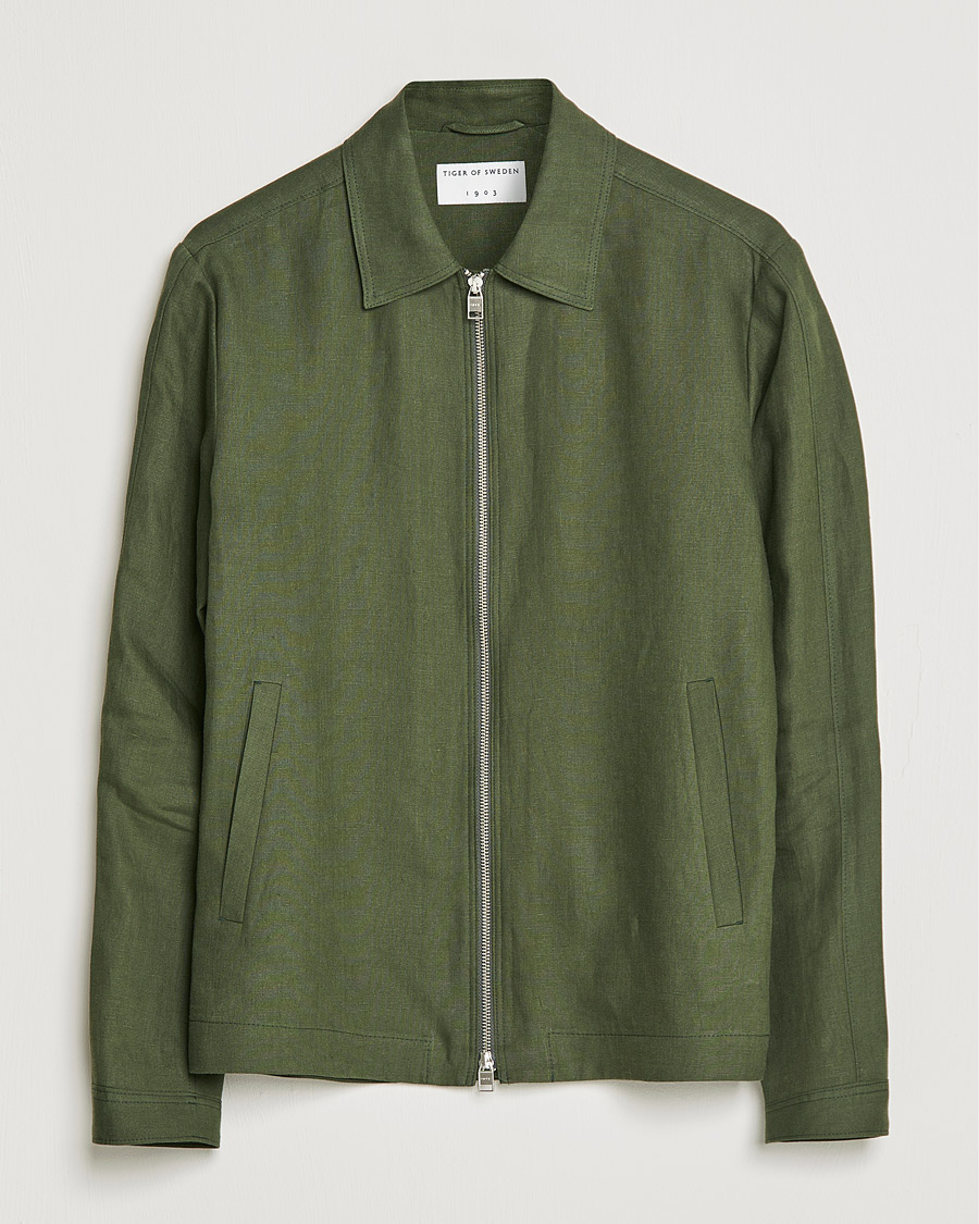 Men | Coats & Jackets | Tiger of Sweden | Maddon Linen Shirt Jacket Green