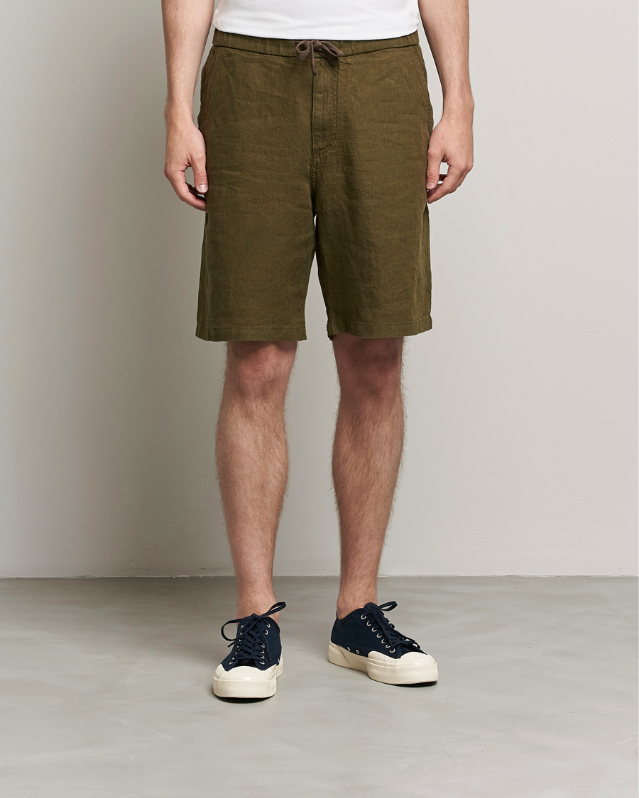 Men | Shorts | NN07 | Keith Drawstring Linen Shorts Dark Olive