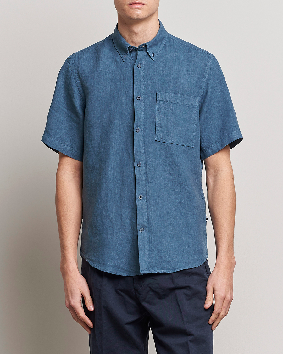 Men | Shirts | NN07 | Arne Linen Short Sleeve Shirt Dust Blue