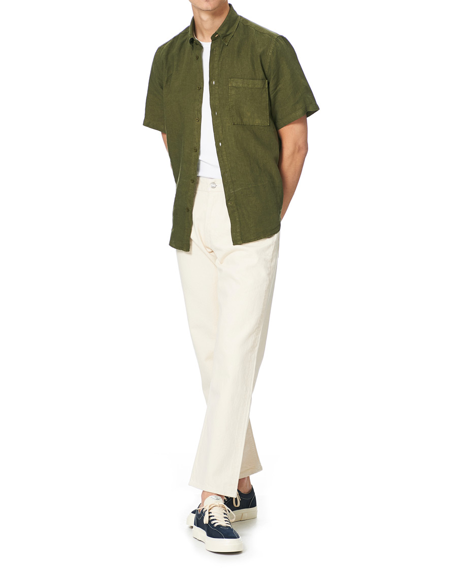 Men | Shirts | NN07 | Arne Linen Short Sleeve Shirt Dark Olive