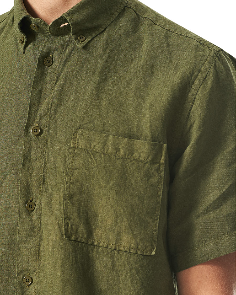 Men | Shirts | NN07 | Arne Linen Short Sleeve Shirt Dark Olive