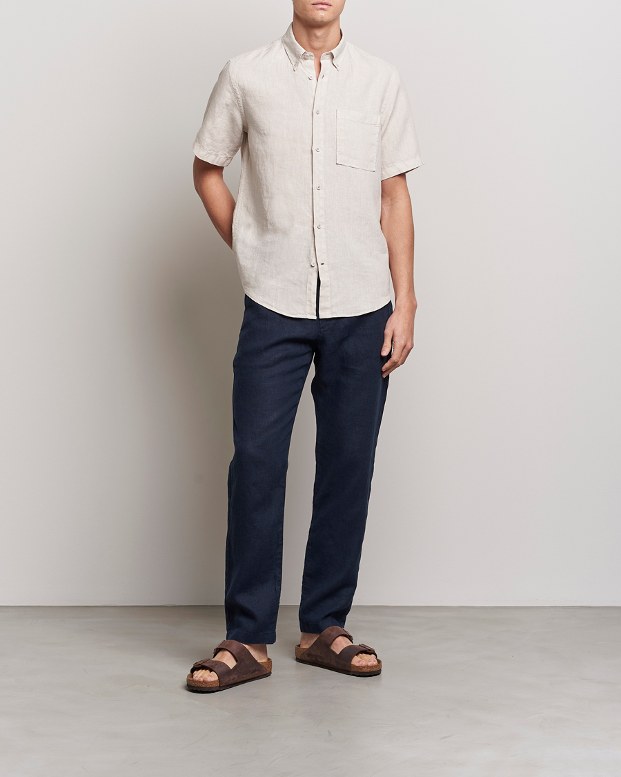 Men | Shirts | NN07 | Arne Linen Short Sleeve Shirt Oat