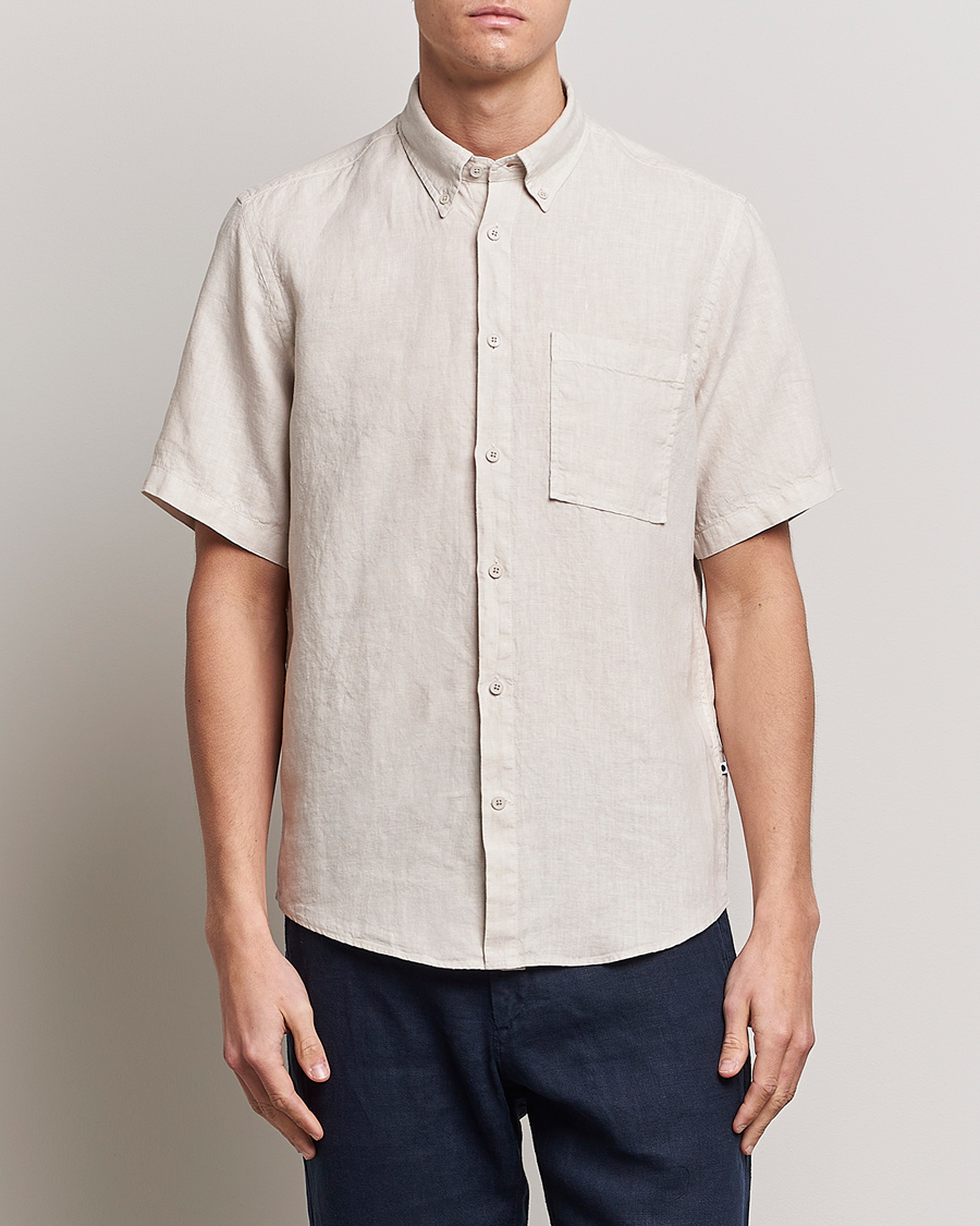 Men | Shirts | NN07 | Arne Linen Short Sleeve Shirt Oat